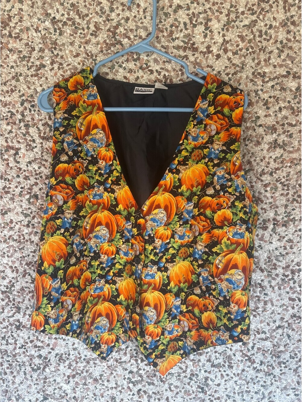 Basic Editions Halloween Vest Womens L Pumpkin Patch Teddy Bear Cotton Retro